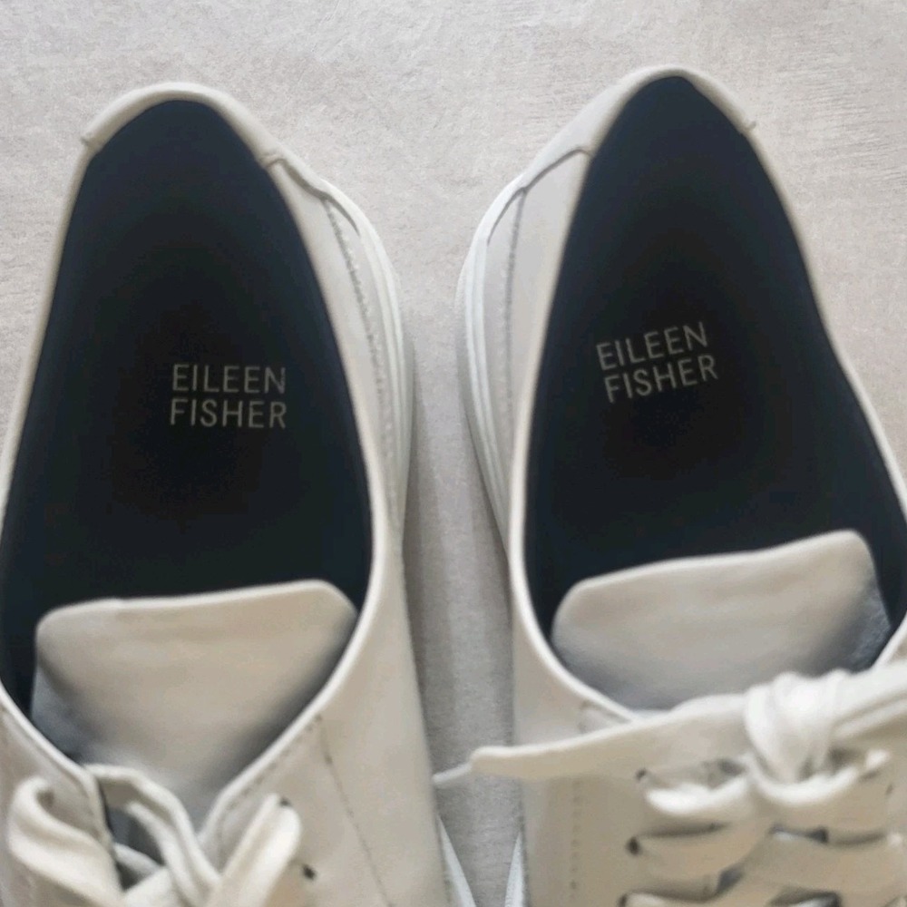 Eileen Fisher White Leather Lace Up Platform Sneakers Cushioned Womens Sz 6.5M - Picture 6 of 9
